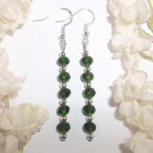 Silver & Dark Green Earrings Set Simple NWT 6461